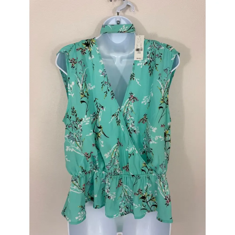 Soho NY&C Floral Tie-Neck Peplum Blouse NWT Size Large - Picture 5 of 6
